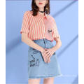 Summer Stripe Round Neck Short Sleeve Fresh Ladies Shirts